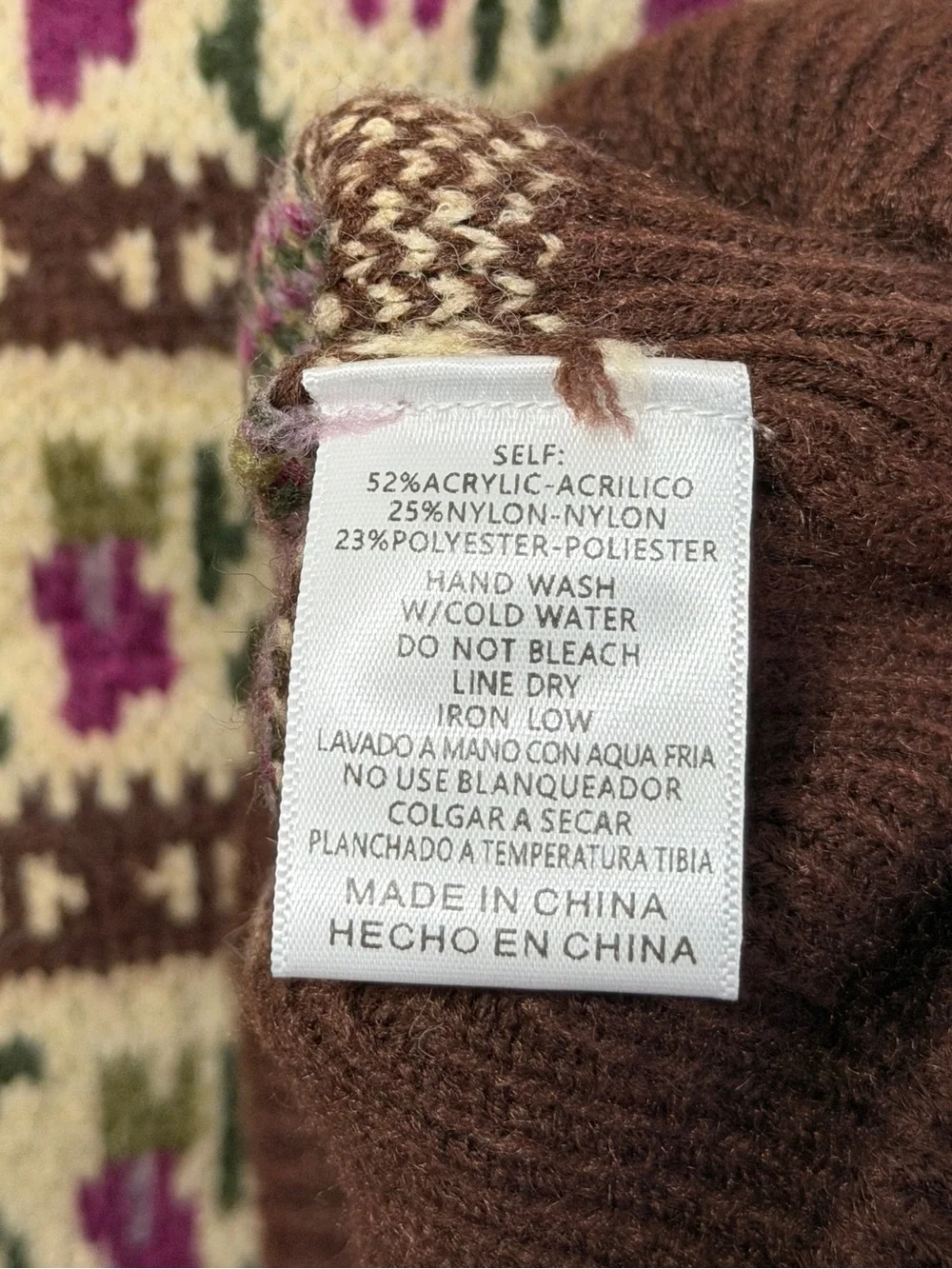 NWT Listicle Floral Knit Sweater Brown Purple Boho NEW